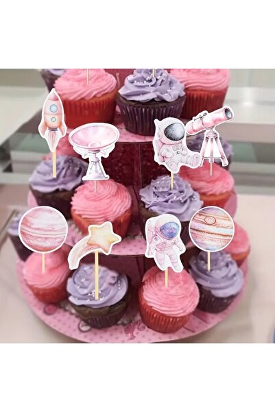 abjad 20 قطعة من زينة الكيك لرائد الفضاء كوكب صاروخ تلسكوب القمر