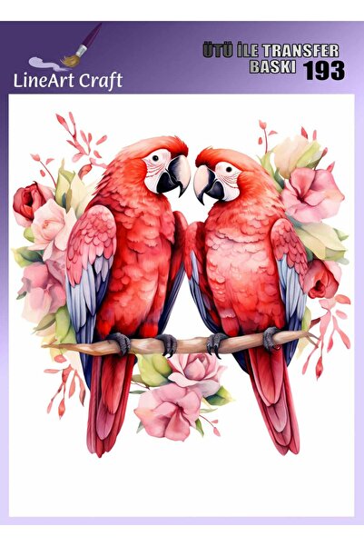 LİNEART طباعة نقل بنمط الببغاء المزدوج مع مكواة نقل القماش رقم: KMŞ193-18x20cm
