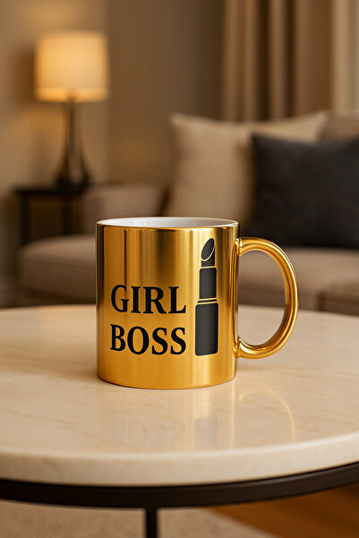 çokaş Text Printed Large Size Gold Color Coffee Mug