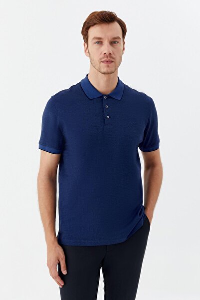Sabri Özel Düğmeli Polo Yaka Desenli Erkek T-Shirt İndigo