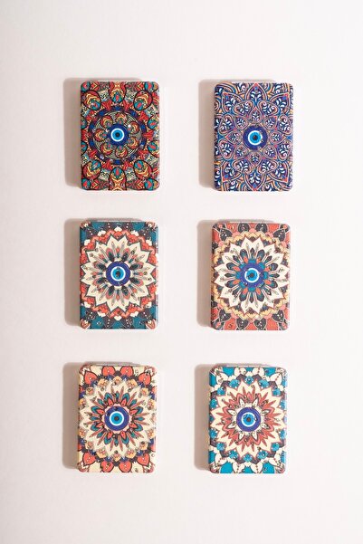 ATABY Otantik Mandala Tasarımlı Nazar Boncuklu Büyüteçli Kozmetik Dikdörtgen Cep Çanta Aynası Kapaklı El