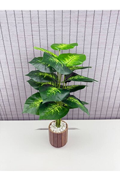 Bahçem Yapay Yapraklı Salon Dua Çiçeği Ahşap Saksılı 18 Yapraklı 65cm