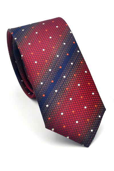 Gaffy Navy Blue Bias Patterned Burgundy Woven Fabric Slim Fit Tie with Handkerchief // Sdk-2505-3