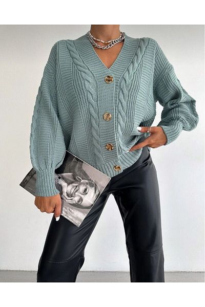 SLAW REZZ Women's Hair Knitted Patterned Knitwear Cardigan 4 Button Knitwear Cardigan