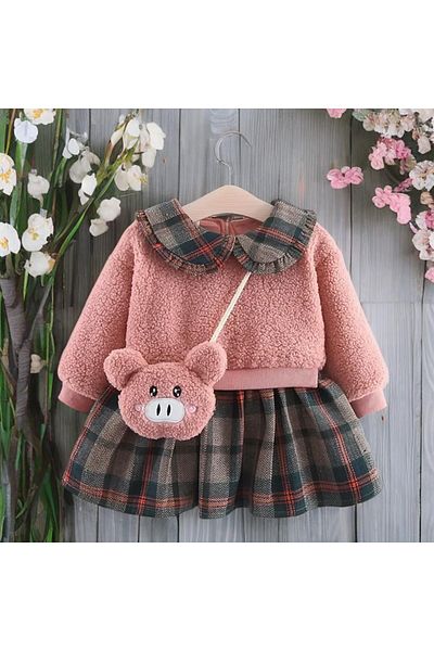 MINIMEAccessories Baby Girls’ Sherpa Top & Skirt Winter Set with Bag | 24-36 Months | Pink | Fleece | Warm