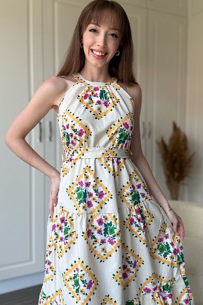 Dilay Gökoğlu Butik Halter Neck Floral Midi Dress
