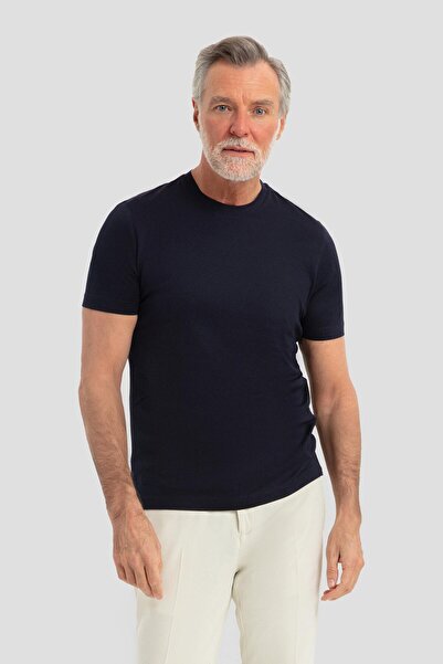 Sabri Özel Bisiklet Yaka Basic Erkek T-Shirt Lacivert