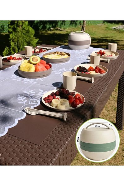 Leony 32 Piece 6 Person Globe Compact Portable Camping and Picnic Set - Fork Spoon Knife Cup Plate Set