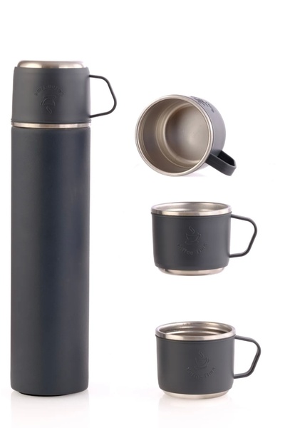 abnturk 500 Ml Paslanmaz Çelik 3 Bardakli Termos Tasinabilir Çift Katman Yalitimli Vakumlu Seyehat Termosu