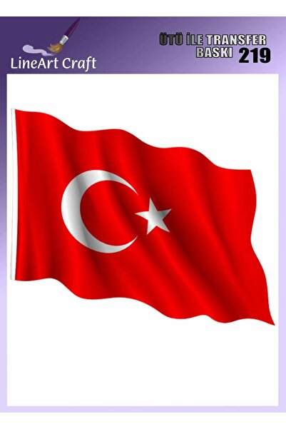 LİNEART Türkiye Bayrağı Desenli Ütü İle Transfer Baskı & Kumaş Transfer No:KM...