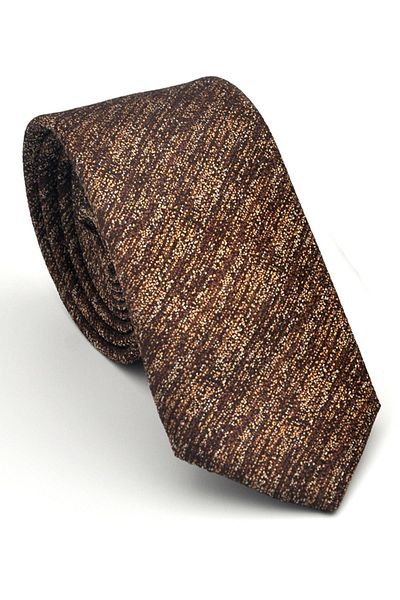 Gaffy Beige Crinkle Patterned Light Brown Woven Fabric Slim Fit Tie with Handkerchief // Sdk-2501-5