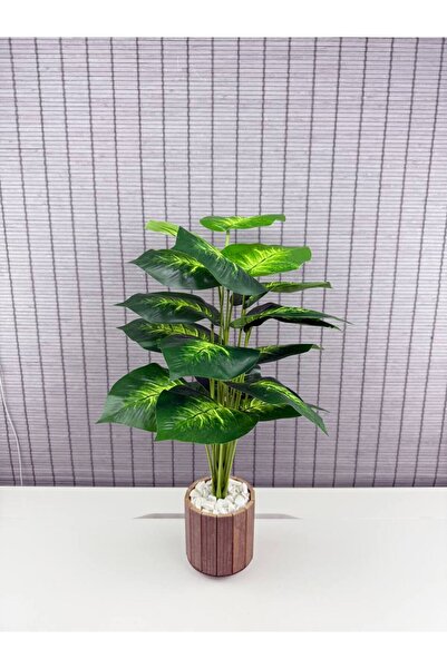 Bahçem Yapay Yapraklı Salon Dua Çiçeği Ahşap Saksılı 18 Yapraklı 65cm