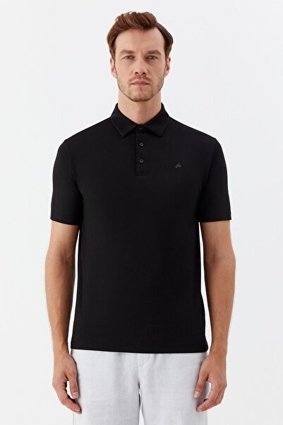 Sabri Özel Düğmeli Polo Yaka Erkek T-Shirt Siyah
