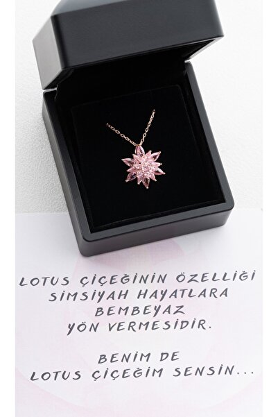 SAKLI TAKI 925 Ayar Gümüş Rose Işıklı Kutu Pembe Taşlı Buzlu Lotus Kolye