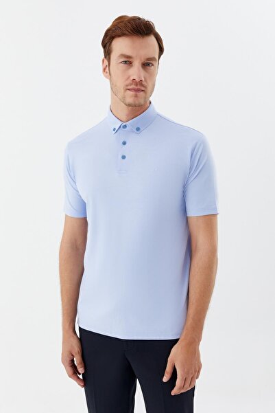 Sabri Özel Gömlek Yaka Erkek T-Shirt Mavi