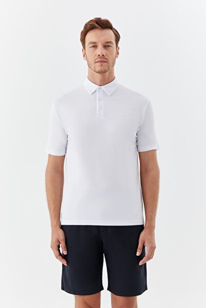 Sabri Özel Düğmeli Polo Yaka Erkek T-Shirt Beyaz