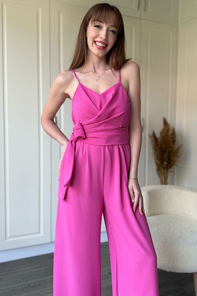 Dilay Gökoğlu Butik Pink Jumpsuit with Strap Viscose Tie