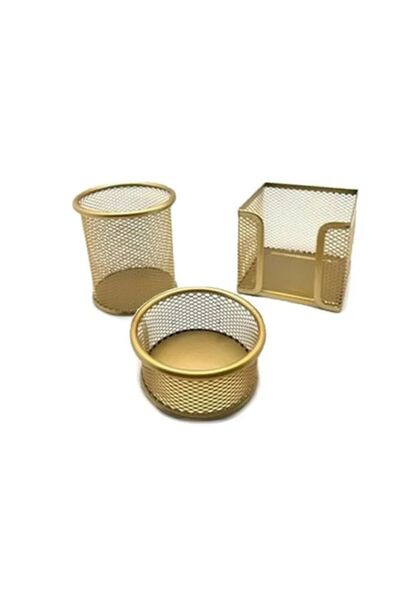 DRT 3 LÜ MASA ÜSTÜ KALEMLİK SET ALTIN PERFORELİ