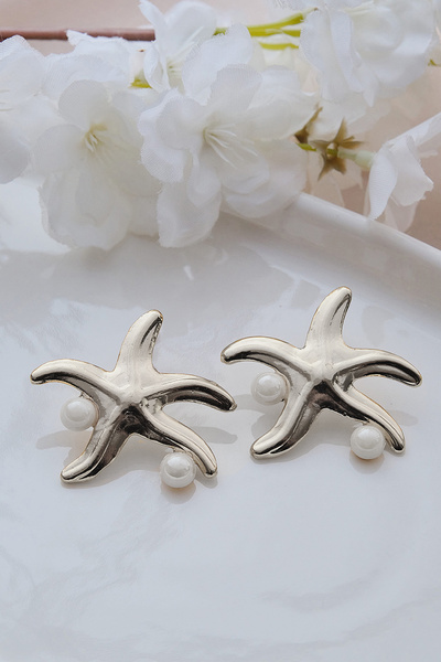 AURRARİ Silver İncili Deniz Yıldızı Küpe