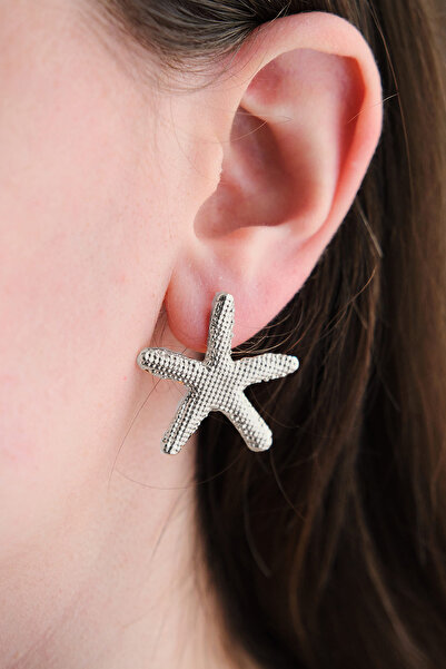 AURRARİ Silver Deniz Yıldızı Çizgili Küpe