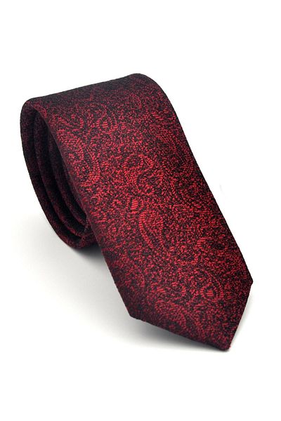 Gaffy Slim Fit Tie with Shawl Patterned Burgundy Woven Fabric Handkerchief // Sdk-2508-3