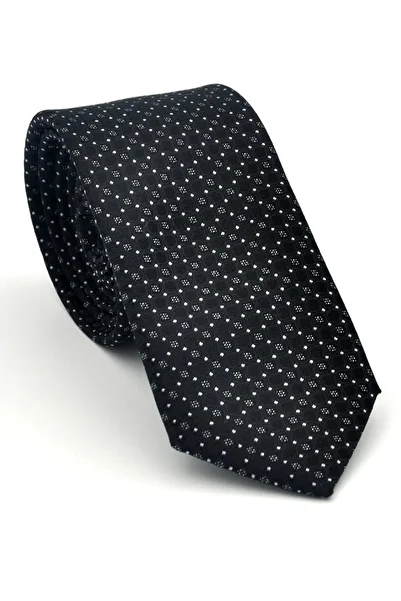 Gaffy White Mixed Pattern Black Woven Fabric Handkerchief Slim Fit Tie // Sdk-2502-1