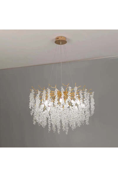 ALC-Shop Πολυέλαιος WALTZ Cascade Crystal, 9x G9, Χρυσός, 60cm, Ρυθμιζόμενο Ύψος