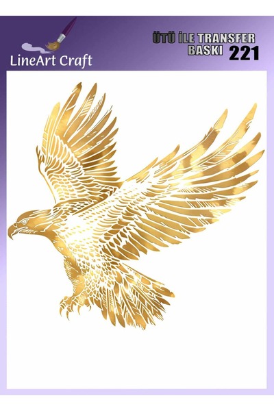 LİNEART Altın Kartal Desenli Ütü İle Transfer Baskı & Kumaş Transfer No:KMŞ22...