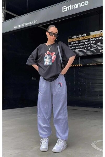 özcstore تي شيرت نسائي/بناتي مطبوع عليه قطة لطيفة