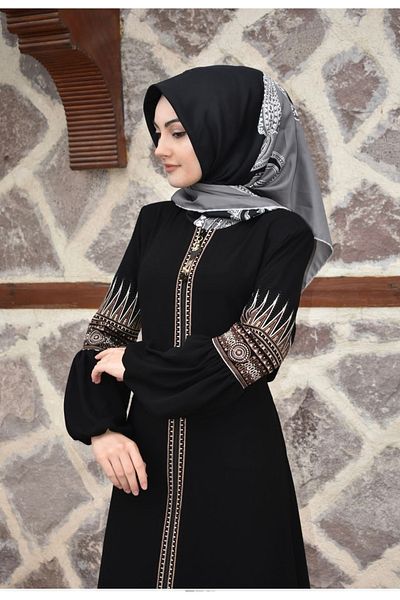 sümeyra Handwork Embroidery Black Plus Size Ferace