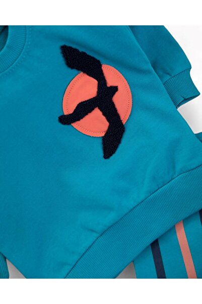 voyyo kids baby Erkek Bebek Mevsimlik Martı Nakışlı Sweatshirt, Çizgili Pantalonlu 2'lİ Alt Üst Takım