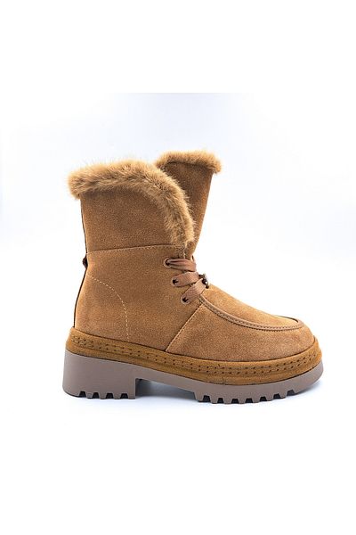 Guja Genuine Suede Leather Inside Genuine Lamb Fur Camel Beige Women's Boots