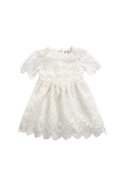 MINIMEAccessories Baby Girls Lace Dress, Bonnet Set | 6‑9 Months | White | Cotton | Lightweight, Breathable