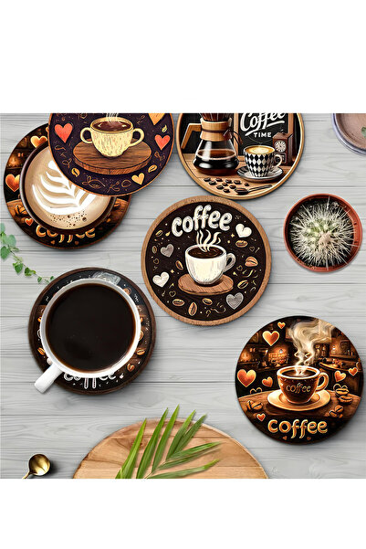 kutuTR Heart Coffee Themed Set of 6 Coasters – Mdf – 10 cm Brd-043