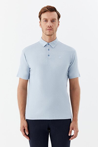 Sabri Özel Düğmeli Polo Yaka Erkek T-Shirt Mavi