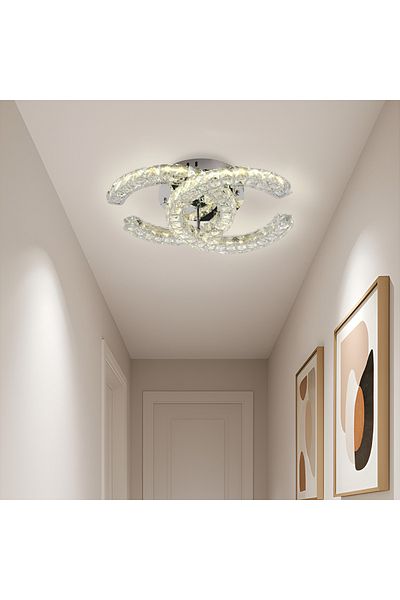 Alista Home Lustra LED cu telecomanda si cristal SHIA 27 W, 2 Cercuri, lumina Rece/Calda/Neutra, Dimabila, Crom