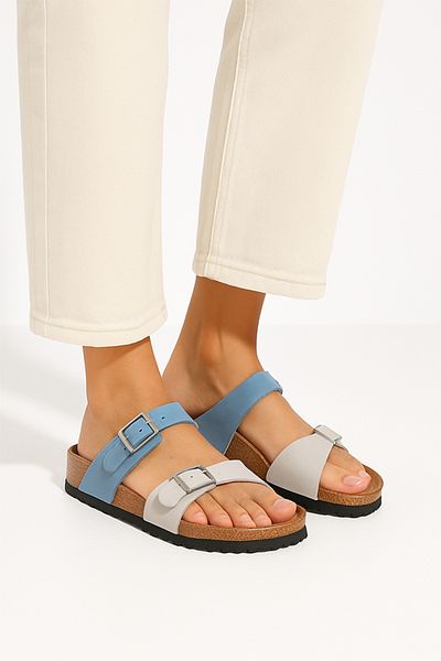 dorbe Women's Two-Tone Adjustable Strap Buckle Cork Footbed Sandals