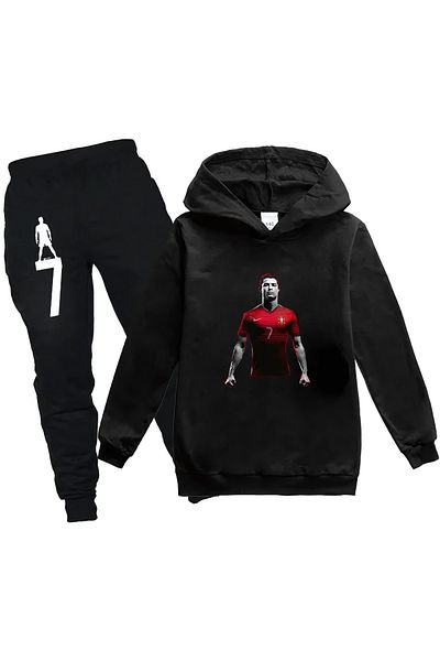 aynewmoda Football Player Printed Hooded Sweatshirt and Sweatpants Oversize