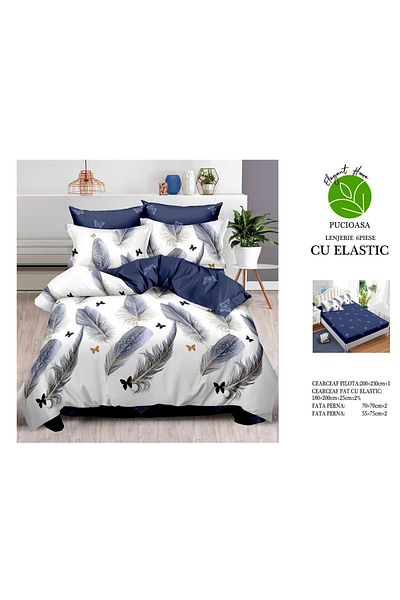 FIONNA.RO Finet Bed Linen With Elastic - Grey Feathers