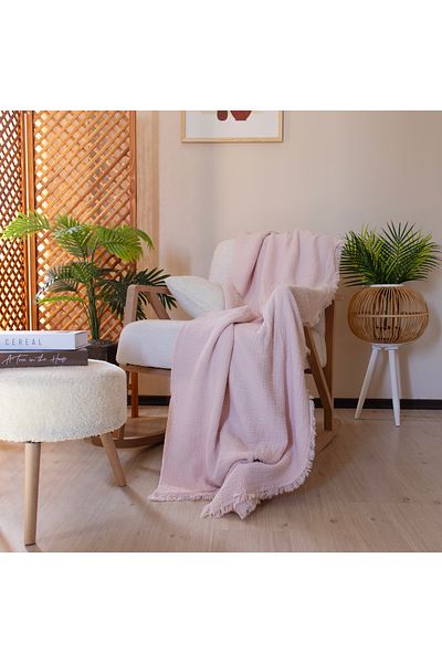 Püskül Tekstil Luxury Muslin Throw Blanket Wide 135X170Cm-100% Cotton Soft Quality Muslin Sofa Cover & Shawl