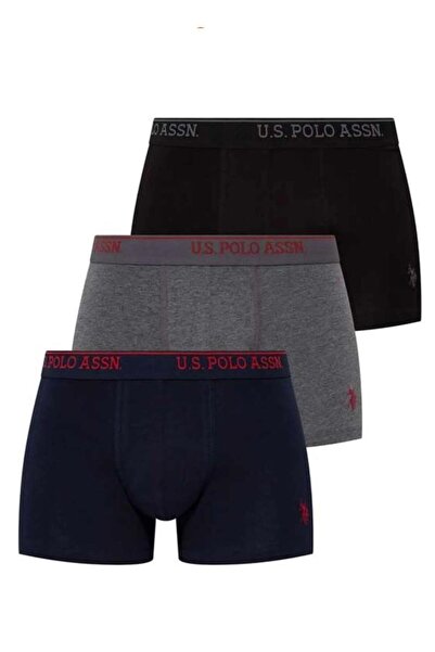 U.S. Polo Assn. U.S. Polo Asnn. 9005 Erkek Battal 3'lü Boxer Siyah-Anrasit Melanj-Lacivert