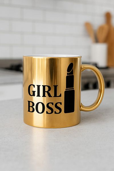 çokaş Pack of 3 Gold Color Coffee Mug Cups with Text Printed