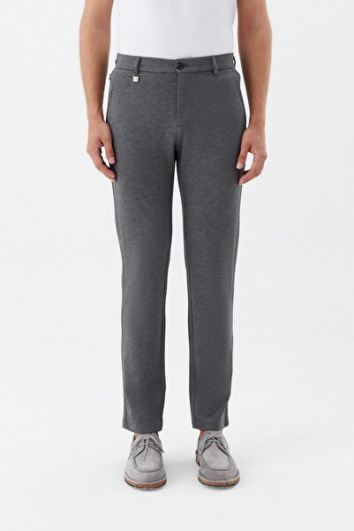 Sabri Özel Regular Fit Fermuar Detaylı Erkek Pantolon Gri Melanj