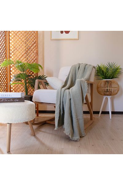 Püskül Tekstil Luxury Muslin Throw Blanket Wide 135X170Cm-100% Cotton Soft Quality Muslin Sofa Cover & Shawl