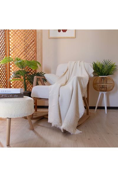 Püskül Tekstil Luxury Muslin Throw Blanket Wide 135X170Cm-100% Cotton Soft Quality Muslin Sofa Cover & Shawl