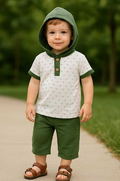 neocotton Muslin 2-Piece Children's Short Sleeve Hooded Set