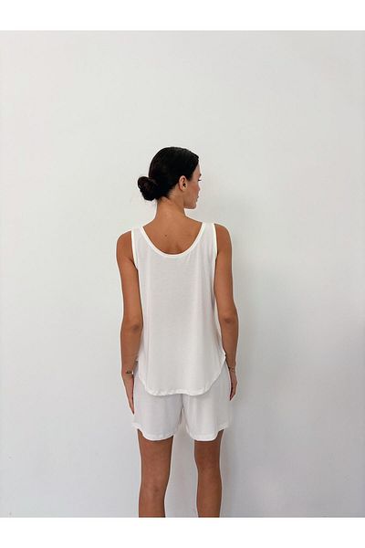 PJ’S ME V-Neck Draped Ecru Modal Tank Top