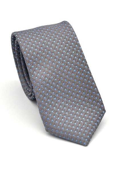 Gaffy Blue Dot Patterned Gray Woven Fabric Slim Fit Tie with Handkerchief // Sdk-2510-4