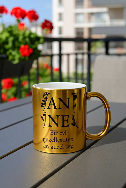 çokaş Pack of 3 Gold Color Coffee Mug Cups with Text Printed