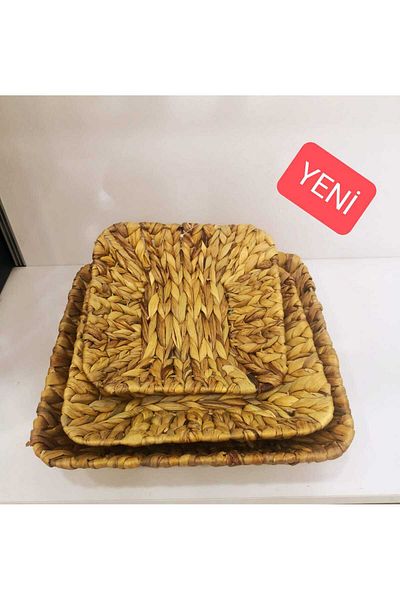 CASA LİNDA HOME Casa Linda Mrk Model 3 Pieces Wicker Rectangular Presentation Serving Decorative Plate